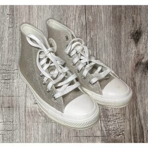 Converse high‎ top metallic silver glitter shoes. Size 6